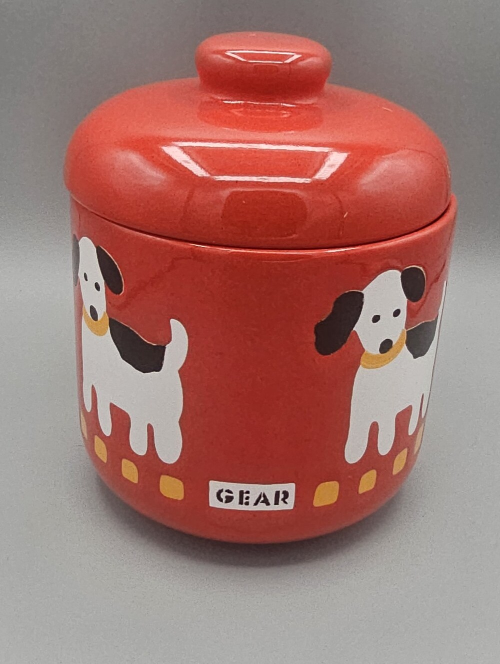 WAECHTERSBACH DOG TREAT JAR RED CANNISTER WITH LID 6.75" TALL REPAIRED LID VTG